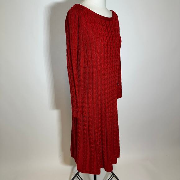 NWT Jessica Howard Red Cable Knit Sweater Dress Womens Plus Size 1X 3/4 Sleeves - Picture 2 of 9